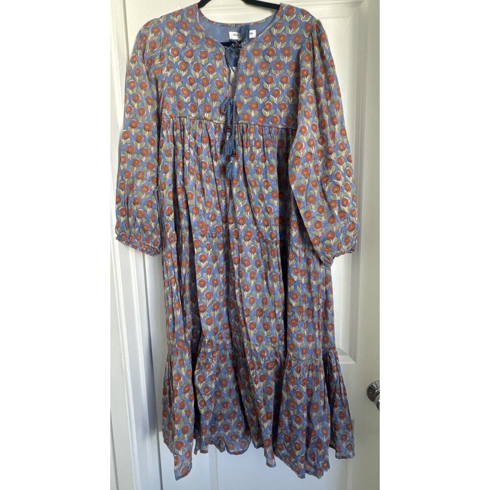 Emerson Fry India Collection Heirloom Maxi Dress Wednesday Flower Blues SZ M NWT